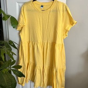 Yellow Short-Sleeve Tiered Slub-Knit Mini Swing Dress for Women
